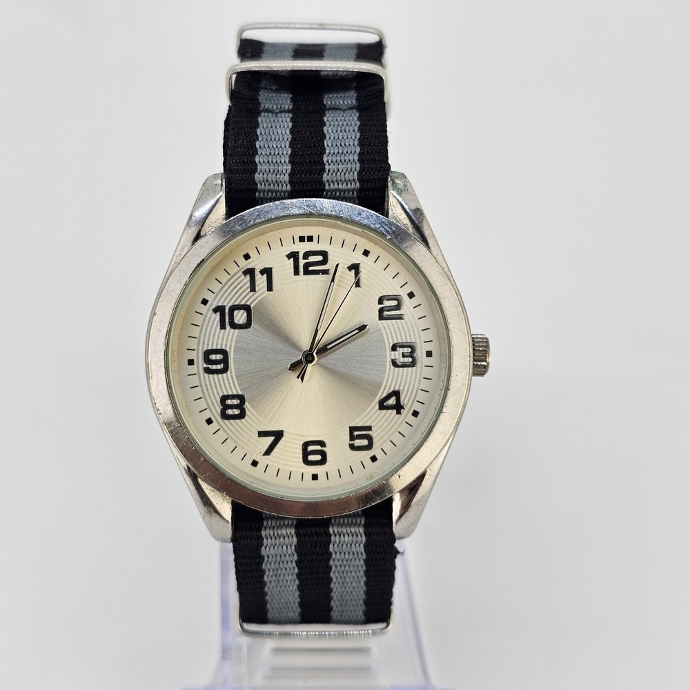 Men's Analog Watch 41MM Gray Dial NEW Gray Black Nylon Band New Battery